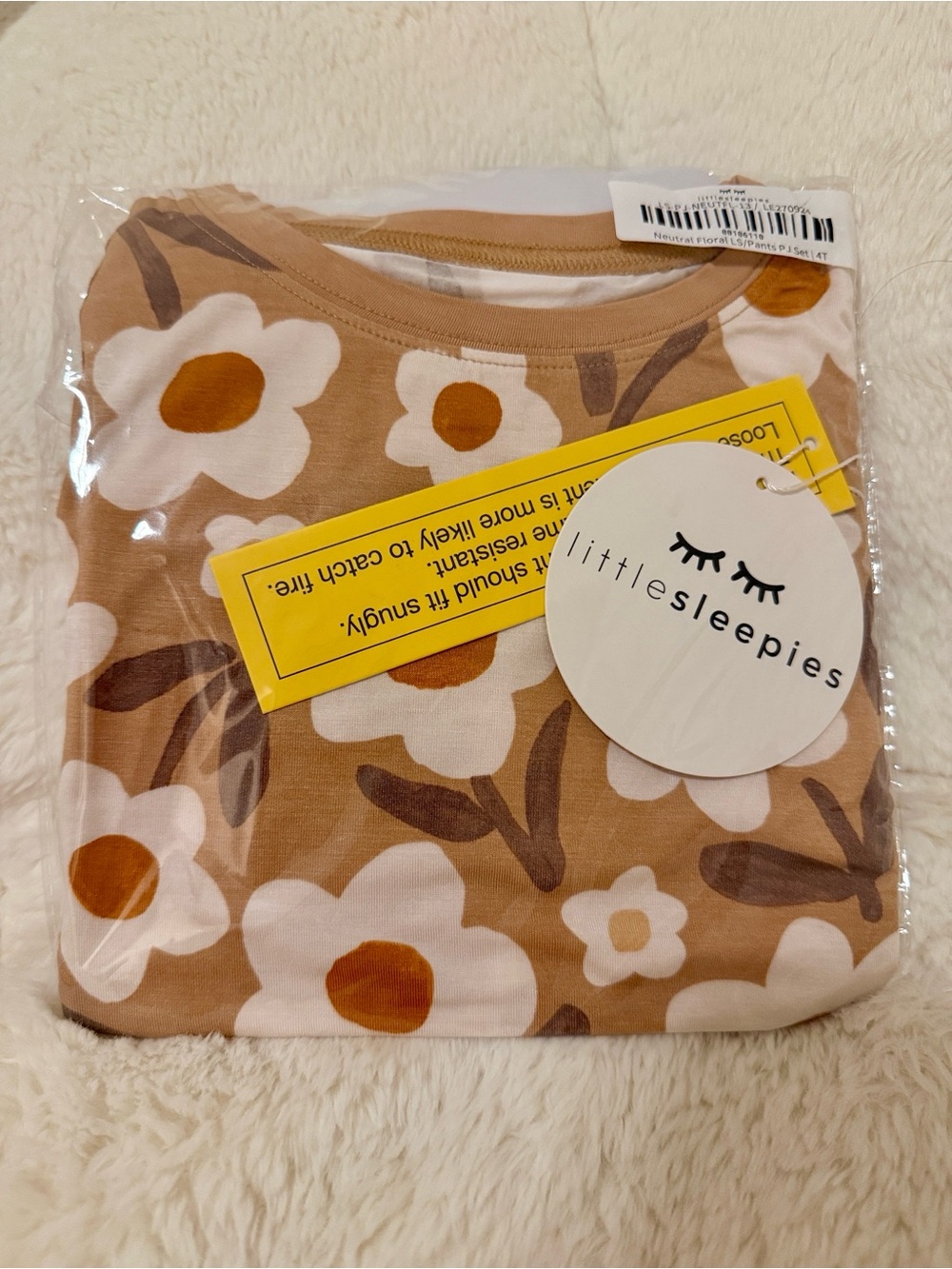 Little Sleepies Daisy Daydream Neutral Floral Two Piece Pajama Set Bamboo PJs 4T